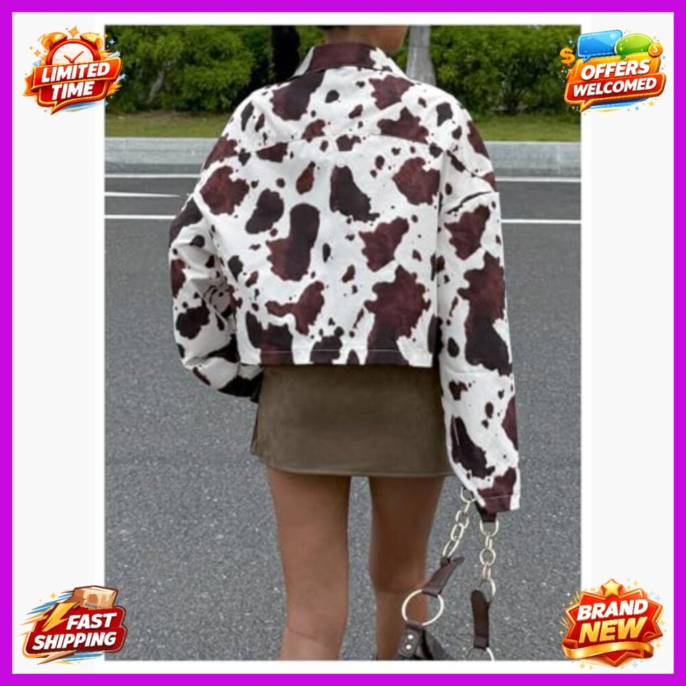 Plus Size Cow Print Button Down Jacket Long Sleev… - image 2